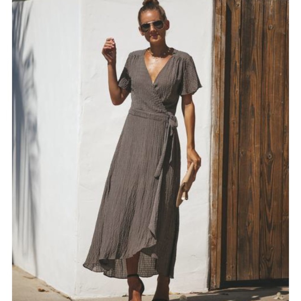 Vici Blaire Plaid Wrap Maxi Dress (Medium)
